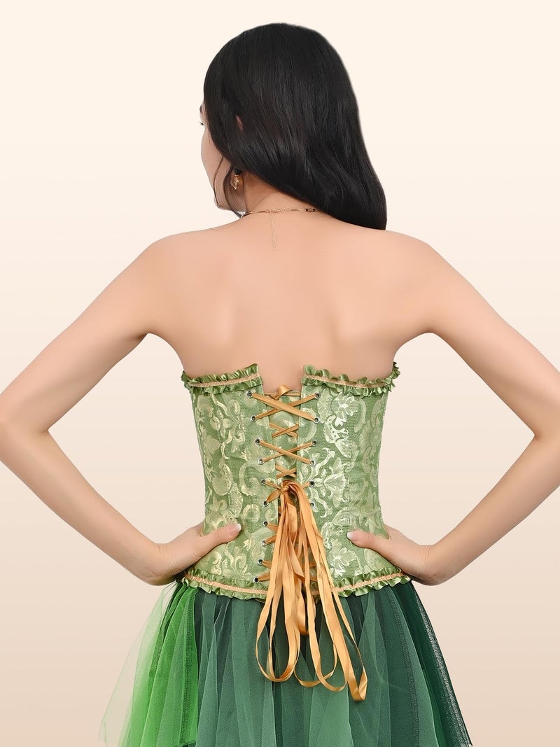 Zhitunemi Renaissance Corset Tops for Women: Green Corsets Plus Size Halloween Costumes - Ren Faire for Renaissance Festival Green Medium - Image 4